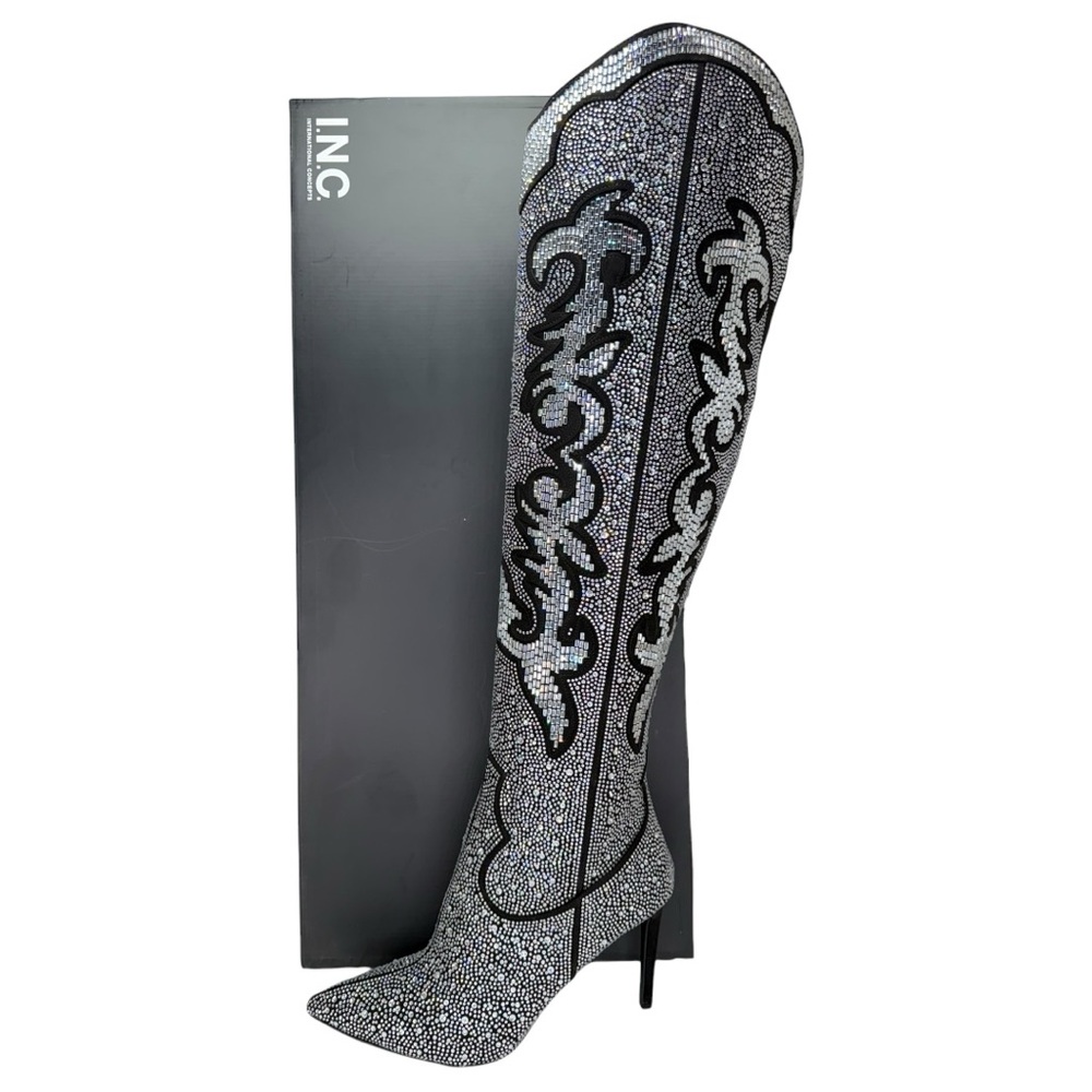 INC Iresa4 Rhinestone Crusted Western Style OTK Heeled Womens Boots Size 7M - Picture 14 of 15